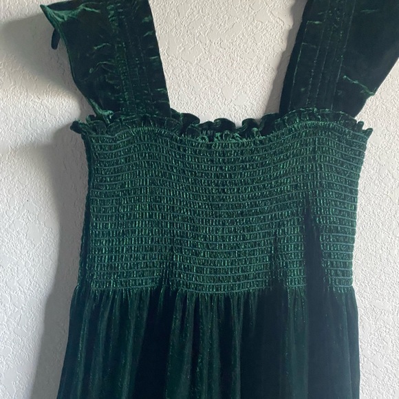 OPT Green Velvet Smocked Tiered Goth Vamp Elegant Dark Academia Midi Dress L - Picture 3 of 12